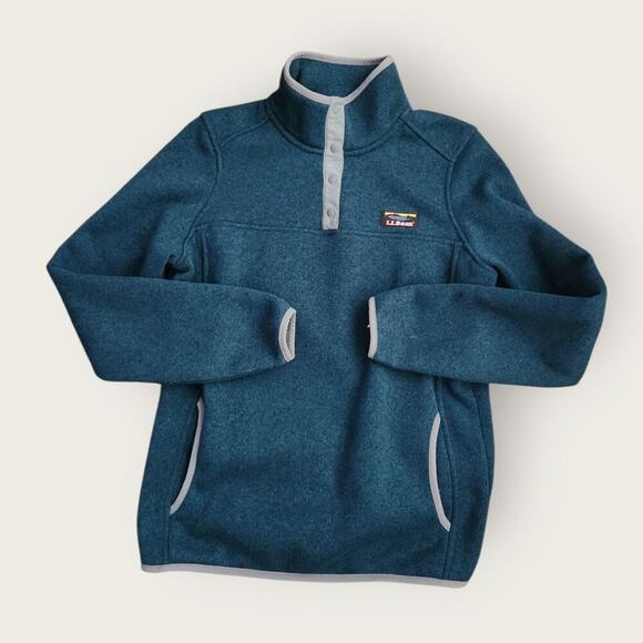 L.L. Bean Sweater Women's Sz XS Reg Dark Teal 1/4 Snap Kangaroo Pocket Pullover - Picture 1 of 6